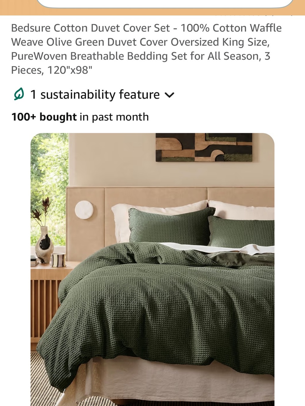 Olive Green Cotton Waffle Duvet Cover Set